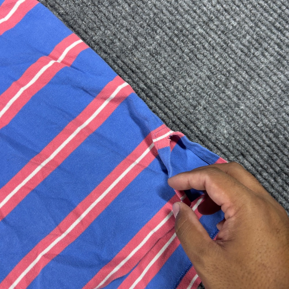 Polo Ralph Lauren Shirt Men's L Blue Pink Striped Short Sleeve Polo Pique Preppy - Picture 7 of 8